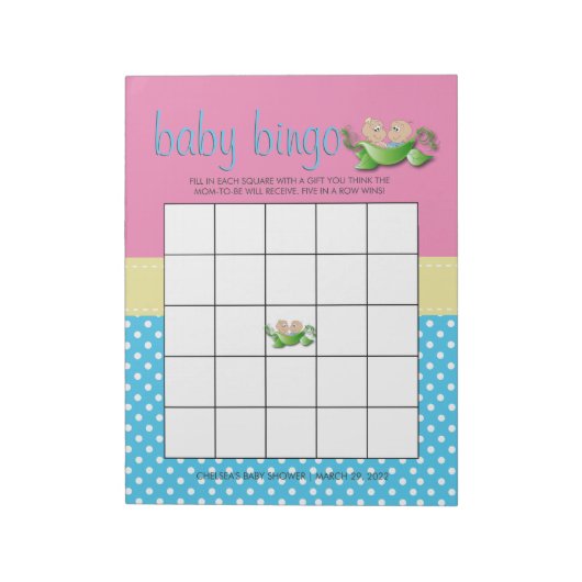 ツインベビーガール&ボーイシャワーゲーム ノートパッド (回転)