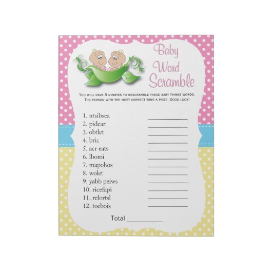 ツインベビーガール – ポッドワードゲームで2つのエンドウ ノートパッド (回転)