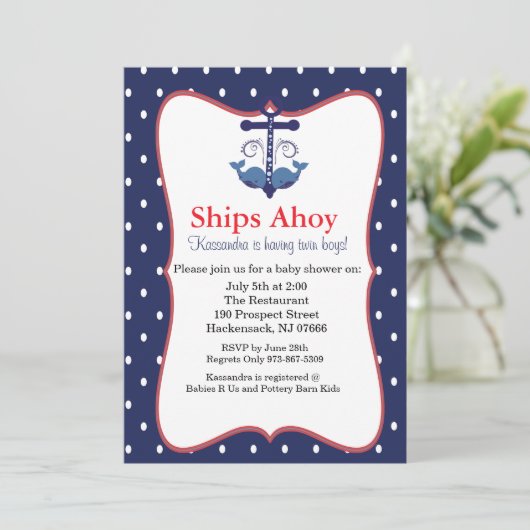 ツインベビーシャワーいかり用鯨付招待状 招待状 (スタンド正面)