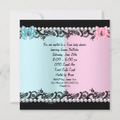 ツインベビーシャワーかわいい女の子ピンク男の子ブルーゼブラ2 招待状 (裏面)