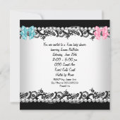 ツインベビーシャワーかわいい女の子ピンク男の子ブルーヒョウ 招待状 (裏面)