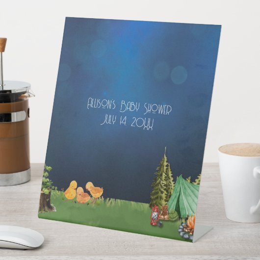 ツインベビーシャワーキャンプテーマ 台座サイン (インサイチュ)
