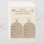 ツインベビーシャワーゲーム – 誕生統計の予測Ca 便箋 (正面/裏面)