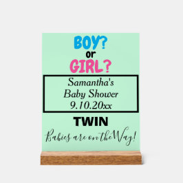 ツインベビーシャワーピンクブルーママの名前は緑 アクリルサイン