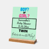 ツインベビーシャワーピンクブルーママの名前は緑 アクリルサイン (傾斜)