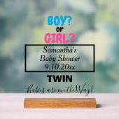 ツインベビーシャワーピンクブルーママ名になる アクリルサイン (ニュートラル)