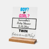 ツインベビーシャワーピンクブルーママ名になる アクリルサイン (傾斜)