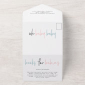 ツインベビーシャワーピンクブルーモダンタイポグラフィすべて オールインワン招待状 (外側)