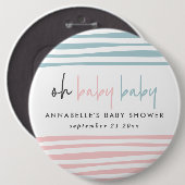 ツインベビーシャワーピンクモダンブルータイポグラフィパーティー 缶バッジ (正面&裏面)