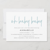 ツインベビーシャワーブルーモダンタイポグラフィシンプル 招待状 (正面)