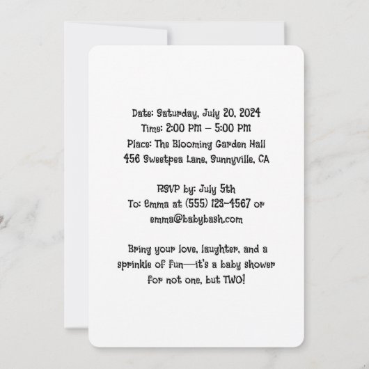 ツインベビーシャワーベアーズ招待状 招待状 (裏面)