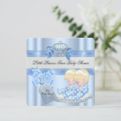 ツインベビーシャワーボーイズ青い小さな王子クラウン3D 招待状 (スタンド正面)