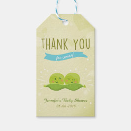 ツインベビーシャワー二つのエンドウ豆のポッドギフトラベル少年 ギフトタグ
