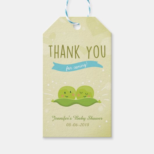 ツインベビーシャワー二つのエンドウ豆のポッドギフトラベル少年 ギフトタグ (正面)