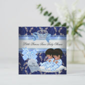 ツインベビーシャワー少年たちブルーリトルプリンスクラウン 招待状 (スタンド正面)