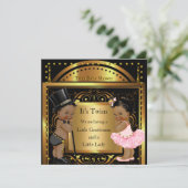 ツインベビーシャワー少年と女の子の金ゴールド民族 招待状 (スタンド正面)