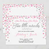 ツインベビーシャワー招待状ガールズピンクとシルバー 招待状 (正面/裏面)