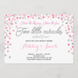 ツインベビーシャワー招待状ガールズピンクとシルバー 招待状