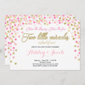 ツインベビーシャワー招待状ガールズピンクと金ゴールド 招待状 (正面/裏面)