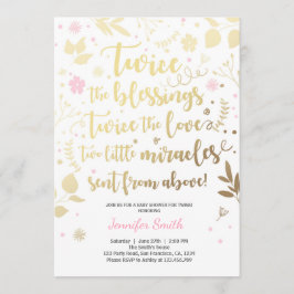 ツインベビーシャワー招待状金ゴールドピンクガールシャワー 招待状