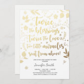 ツインベビーシャワー招待状金ゴールドホワイト恵み 招待状 (正面/裏面)