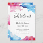 ツインベビーシャワー招待状 |青とピンク 招待状 (正面/裏面)