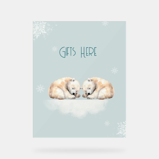 ツインベビーシャワー眠るホッキョクグマ アクリルサイン (正面)