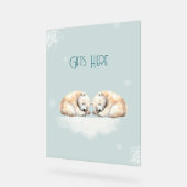 ツインベビーシャワー眠るホッキョクグマ アクリルサイン (傾斜)