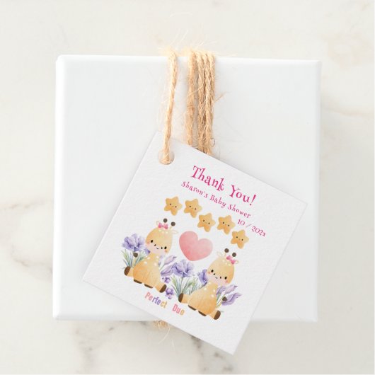 ツインベビーシャワー |かわいいキリン赤ちゃんシャワー フェイバータグ (インサイチュ)