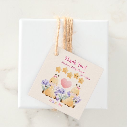 ツインベビーシャワー |かわいいキリン赤ちゃんシャワー フェイバータグ (インサイチュ)