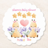 ツインベビーシャワー |かわいいキリン赤ちゃんシャワー ペーパーコースター (正面)