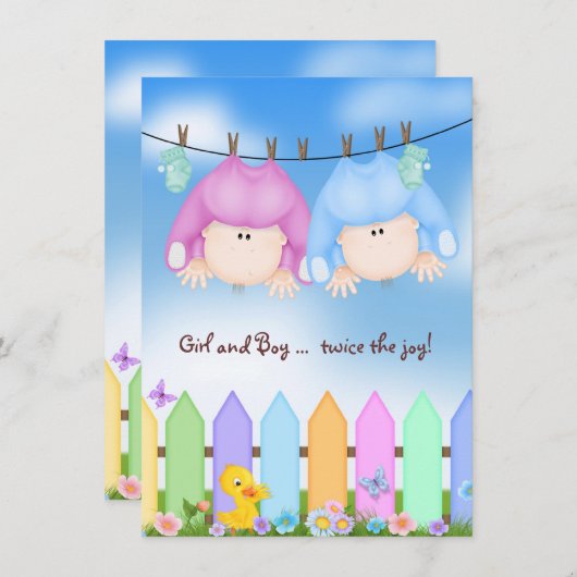 ツインベビーシャワー – ベビーオンライン 招待状 (正面/裏面)