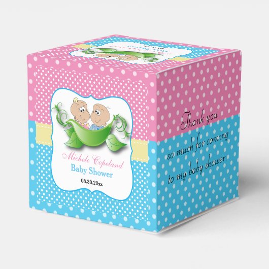 ツインベビーシャワー – ポッドの2つのエンドウ フェイバーボックス (裏面サイド)
