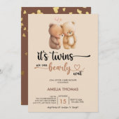 ツインベビーシャワー | Teddy Bear 招待状 (正面/裏面)