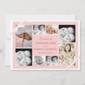 ツインベビーフォトコラージュベビー発表 | ピンク 案内状 (正面)