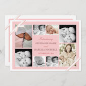ツインベビーフォトコラージュベビー発表 | ピンク 案内状 (正面/裏面)
