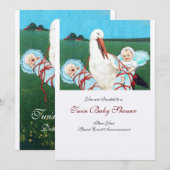 ツインベビーボーイシャワーパーティー、シャンパンメタリック 招待状 (正面/裏面)