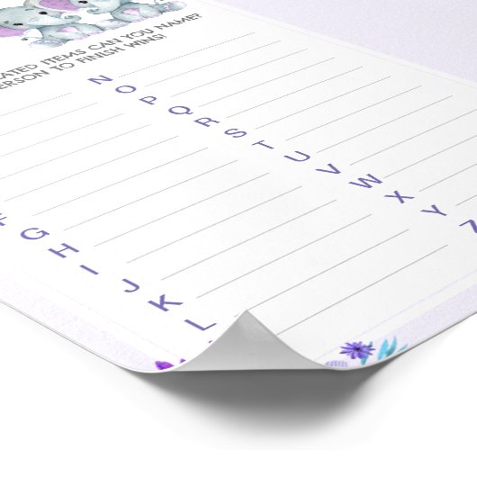 ツインベビーメモリーアイテムゲーム象ガールシャワー ポスター (角)