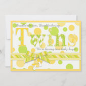 ツインベビーレモンライムドット赤ちゃんシャワー 招待状 (正面)