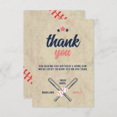 ツインベースボール誕生日ボーイガール サンキューカード (正面/裏面)