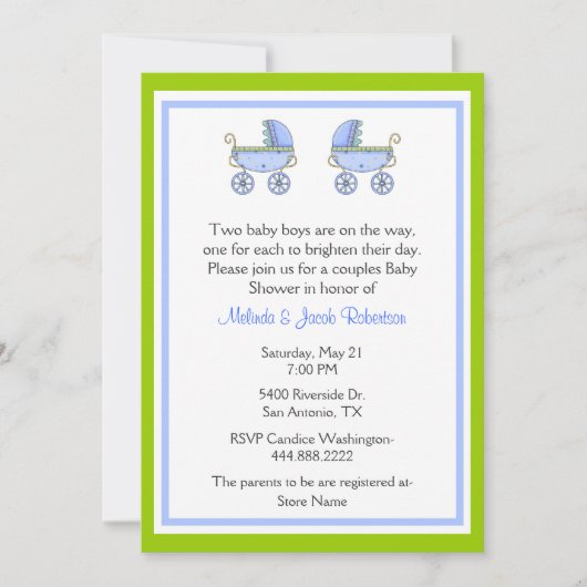 ツインボスタイリッシューイズカップルベビーシャワー招待状 招待状 (正面)