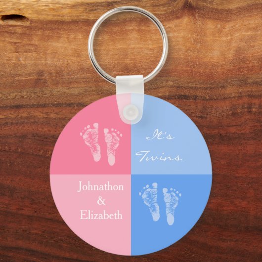 ツインボーイとガールかわいいピンクのベビー キーホルダー (正面)