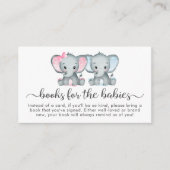 ツインボーイの女の子の象の本の赤ちゃんシャワー エンクロージャーカード (正面)