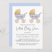 ツインボーイの水彩バーチャルベビーシャワー 招待状 (正面/裏面)
