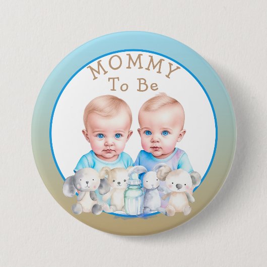 ツインボーイの赤ちゃんシャワーお母さん 缶バッジ (正面)