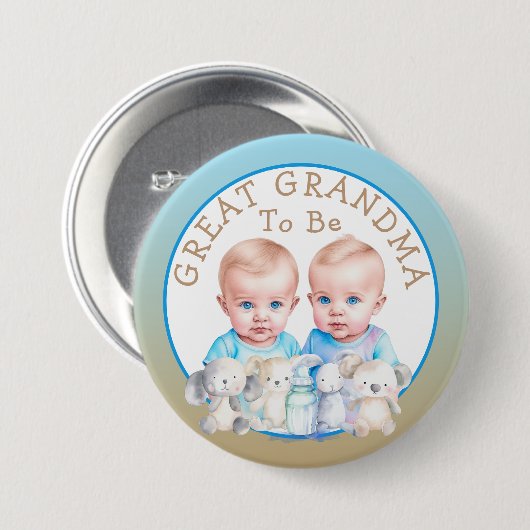 ツインボーイの赤ちゃん素晴らしシャワーおばあちゃん 缶バッジ (正面&裏面)