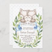 ツインボーイウッドランドキツネベビーシャワー招待状 招待状 (正面/裏面)