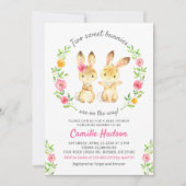 ツインボーイガールフローラカラフルバニーベビーシャワー 招待状 (正面)