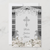 ツインボーイガールブラウン&ホワイトバプテスマ&誕生日 招待状 (裏面)