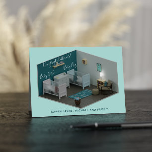 ツインボーイガール新父母ベビーおめでとう カード